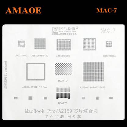 AKT AMAOE MAC-7 STENCIL Amaoe MacBook BGA reballing stencil for Mac1-9. Amaoe MAC:1-9 CPU dedicated reballing stencil for MAC Pro A2159 A1706 A1707 A1534 Power IC CPU SSD. 0.12MM Stencil