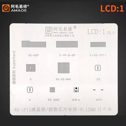 AKT AMAOE LCD-1 STENCIL For iPHONE LCD 6S-6SP,	7-7P, 8-8P, X-XS, Ip11,iP X, XS-XS MAX, XS BGA Reballing Stencil For Iphone 11 12 Pro MIni LCD Face Dot IC Tin Plant Net Stencil