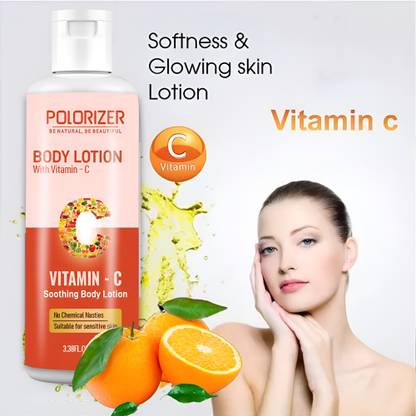 POLORIZER All Day VITAMIN C Body Lotion for Women & Men, 100% Natural, 72h Moisturisation