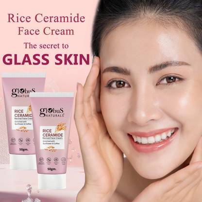 Globus Naturals Korean Glass Skin Rice Ceramide Face Cream For Skin Brightening, Set of 2