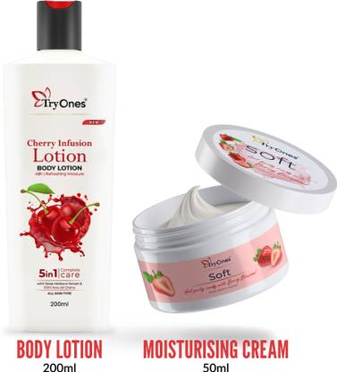 Tryones Strawberry Soft Light Moisturizer + Cherry Infusion Body Lotion - 100% Natural Flawless Beauty