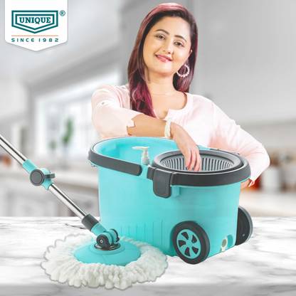 UNIQUE Supreme xl Spin mop Bucket Mop Plastic Wringer with 1 magic mop stick & 2 Refill Mop Set