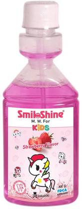 SmiloShine Kids Mouthwash in 3 exciting flavours -Strawberry, Juicy Orange, Lemon Lime - Strawberry Flavour