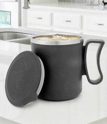 Saule Tea & Coffee Cup with Lid for Tea Milk Inner Stylist Double Wall Cup Stainless Steel Coffee Mug