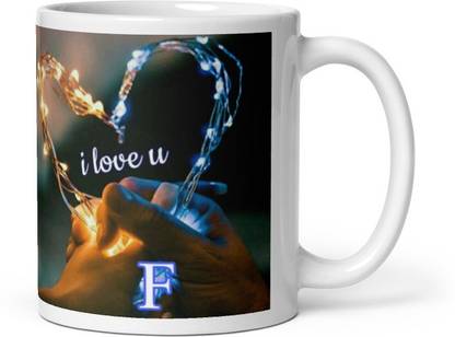 I Love You Letter F Alphabet Coffee , Best Gift for Girlfriend White Ceramic Coffee Mug