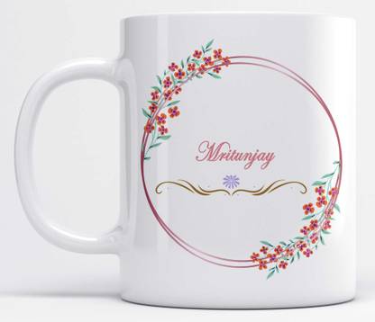 Name Mritunjay Printed Floral and Leaves Design White Ceramic Coffee Mug