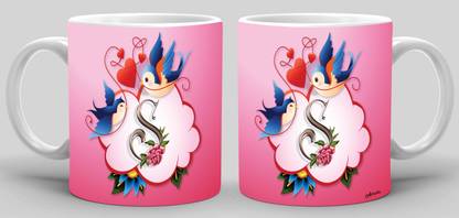 Avavia cute Alphabet S Letter with Birds Ceramic Coffee Mug