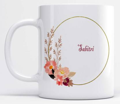 Name Sabitri Printed Light Pink Flower Design Ceramic Coffee Mug