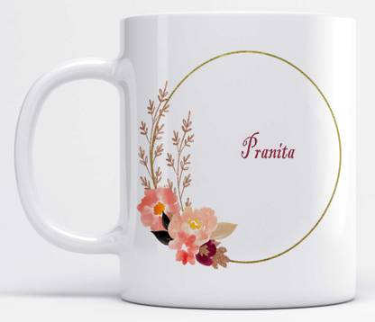 Name Pranita Printed Light Pink Flower Design Ceramic Coffee Mug