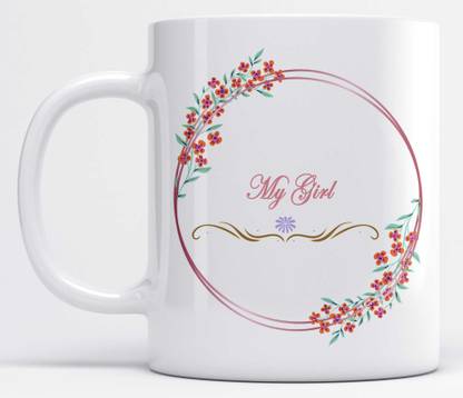 Name My Girl Printed Floral and Leaves Design White Ceramic Coffee Mug