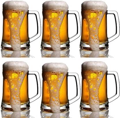 JIGSHTIAL Classic Heavy Base Beer Glass Crystal Beer, Juice, Drinking (500 ml-6 pc) Glass Beer Mug