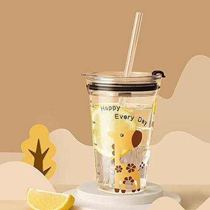 S1Store Drinking Cup with Straw/Lid Drink for Milk/Tea/Coffee/Juice Glass 400 ml pcs 1 Glass Set Water/Juice Glass