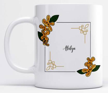 Name Atulya Printed Yellow Flower Design Ceramic Coffee Mug