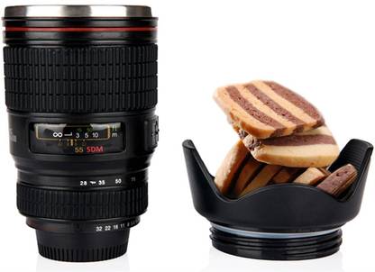 FIVANIO Camera Lens Coffee Fl With Cookie Holder, Plastic Coffee Mug