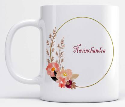 Name Navinchandra Printed Light Pink Flower Design Ceramic Coffee Mug