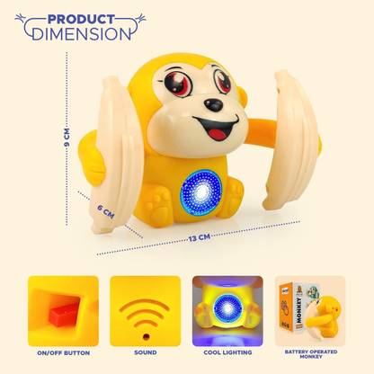 Viradiya's Tumbling Rolling Monkey with Sensor Light Music Rotating Arm Toy multicolor