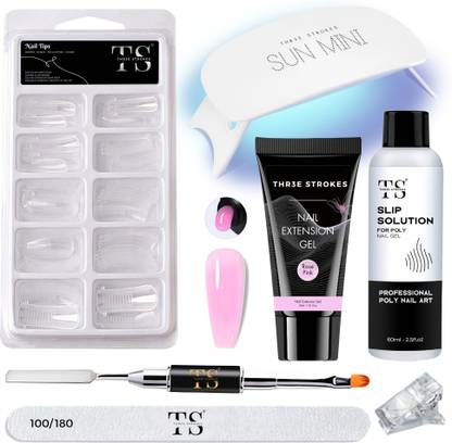 THR3E STROKES Nail Extension Gel Kit Rose Pink UV Nail Art Kit & Slip Solution Nail Extension