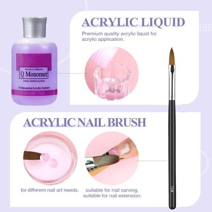 THR3E STROKES Acrylic Nail Extension Kit Monomer Liquid & Acrylic Nail Powder Set Nail Art Kit