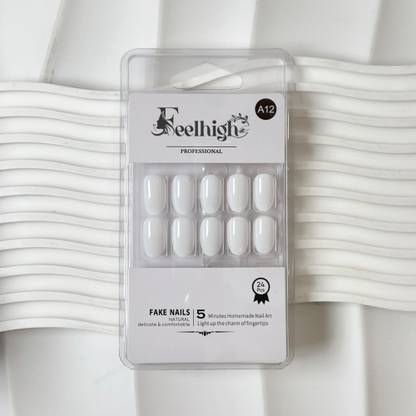 feelhigh 24 Stick on Nails Artificial Fake Nail Set Long Lasting, Quick Fix