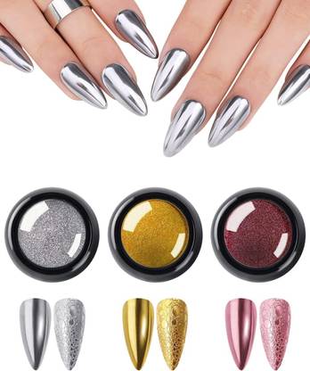 Color Splash 3 Colors Chrome Nail Powder Set, Reflective Glitter Metallic Mirror