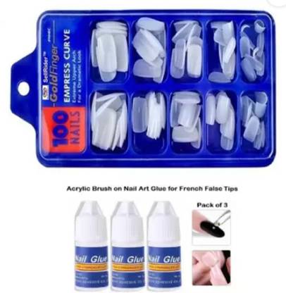 zizzyy 100 Pcs Reusable Acrylic False Nails With Nail Glue For Women's & Girls White (Pack of 100) WITH DIFFERENT SHAPES AND STYLES