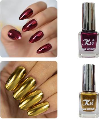 K10 Metallic Nail Polish Combo Multicolor (12ML Each) Golden,Maroon