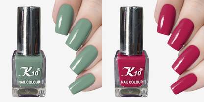 K10 Long Stay High Glossy Matte Finish Nail paint combo set(12ML Each) Burgundy,SpanishGreen