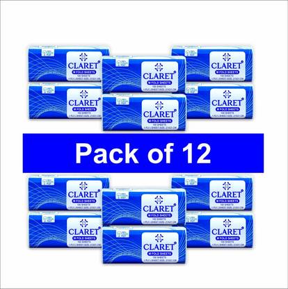 CLARET 100 Sheets Multi-Fold Tissues – 1-Ply, 21x21 cm, 100% Virgin Pulp White Paper Napkins