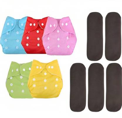 Profecto Reusable Washable 5 Cotton Cloth Diaper And 5 Wet Free Insert Pad for Baby