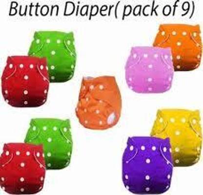 Lapry Cloth Diapers for Baby Adjustable & Washable Diapers with Button (Pack of 9)