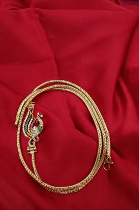 One Gram Gold Micro Plated Mugappu Chain For Women & Girls 26 inches Cubic Zirconia Gold-plated Plated Brass Chain