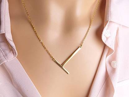 Arzonai A-Z Alphabet Letter Pendant Chain Necklace Made of Stainless Steel-T Metal Chain