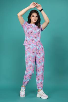 DreamBe Women Printed Purple Top & Pyjama Set