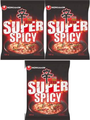 Nongshim Shin Red Super Spicy Korean Style Instant Noodles 120gm*3 (Pack Of 3) Instant Noodles Vegetarian