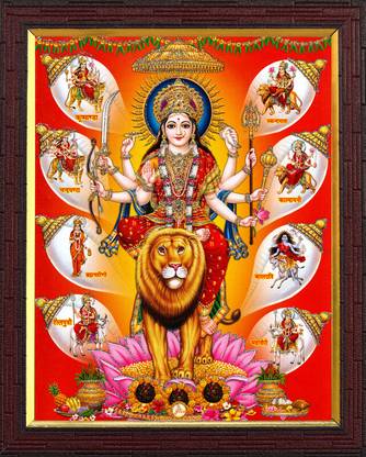 Cherriee Durga maa 9 roop Sparkle Coated photo painting for poojan 10 inch x14 inch Digital Reprint 14 inch x 10 inch Painting