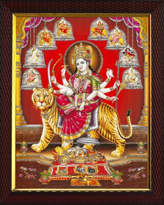 Cherriee Durga maa 9 roop Sparkle Coated photo painting for poojan 10 inch x14 inch Digital Reprint 14 inch x 10 inch Painting