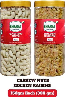 Bharat Super Foods Dry Fruits Combo Pack – Cashew Nuts & Golden Raisins Combo 150gm each (300gm) Cashews, Raisins