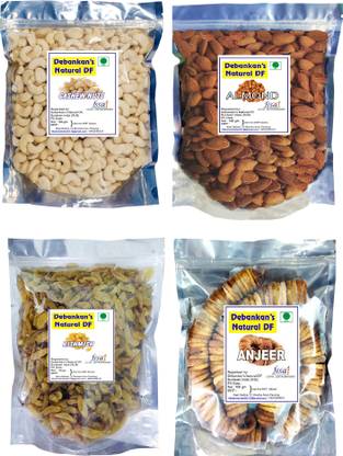 Debankan's Natural DF Combo Pack (100*4) Almond, Cashew, Kishmish, Anjeer Cashews, Raisins, Almonds, Figs