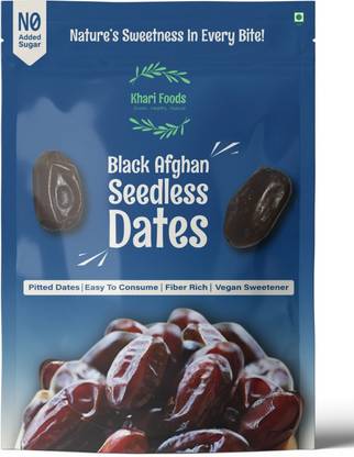 Khari Foods Black Afghan Seedless Dates 400g, Khajur / Khajoor Dry Fruit, High Fibre Dates