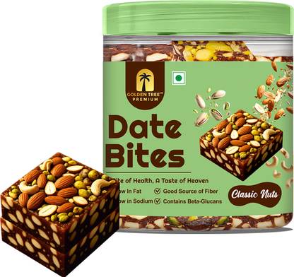 Golden Tree Date Bites Classic Nuts, Khajur Barfi, Made with Honey, Ghee, Cardmom Power Almonds, Cashews, Pistachios, Dates
