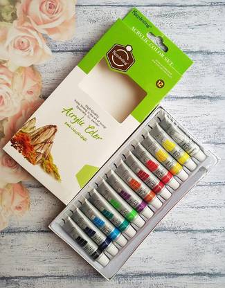 PEACORA Acrylic Paint Set 12 Colours 12ml Perfect Canvas Wood Fabric Leatherand Crafts