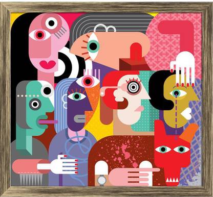 Artzfolio Six Women And Dog Framed Wall Art Painting Print Canvas 12 inch x 13 inch Painting