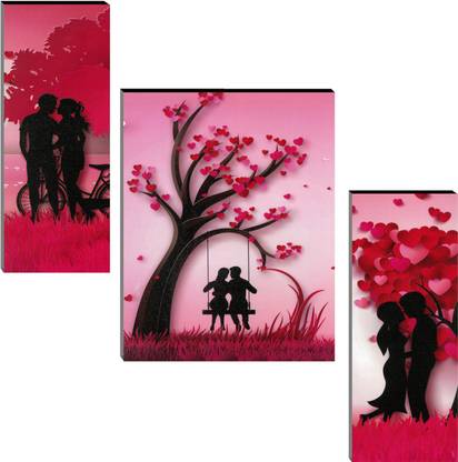 Indianara Set of 3 Figurative MDF Art Painting (1833FL) without glass Digital Reprint 18 inch x 12 inch Painting