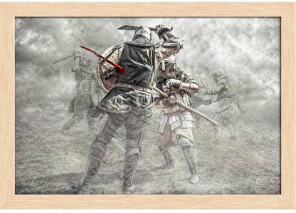 Artzfolio Medieval Knights Fighting In A Battle Painting Natural Brown Frame 20.5x14inch Canvas 14 inch x 20.5 inch Painting