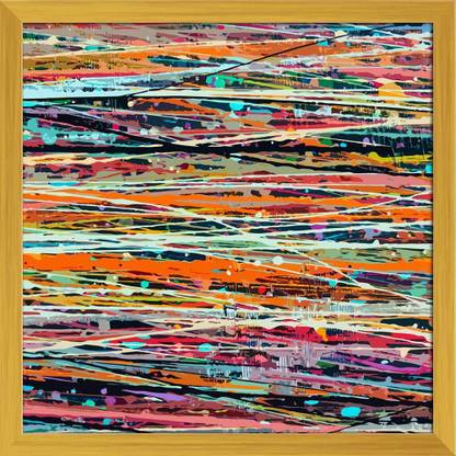 Artzfolio Abstract Stripe Paint Canvas Painting Golden Frame 24x24inch (61x61cms) Canvas 24 inch x 24 inch Painting