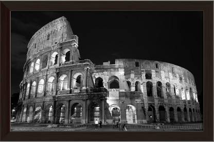Artzfolio Night View Of The Colosseum In Rome Italy Painting Dark Brown Frame 18.7x12inch Canvas 12 inch x 18.7 inch Painting