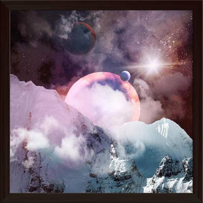 Artzfolio Planets In Fantasy Space Canvas Painting Dark Brown Frame 24x24inch (61x61cms) Canvas 24 inch x 24 inch Painting