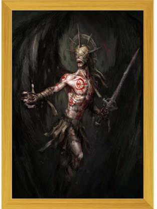 Artzfolio Evil, Blind, Fallen Angel Of Death Canvas Painting Golden Frame 12x16.7inch Canvas 16.7 inch x 12 inch Painting