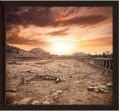 Artzfolio Ancient Vijayanagara Empire In Hampi India Painting Dark Brown Frame 21.6x20inch Canvas 20 inch x 21.6 inch Painting