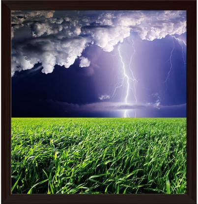 Artzfolio Thunderstorm With Lightning Canvas Painting Dark Brown Frame 20x21inch Canvas 21 inch x 20 inch Painting